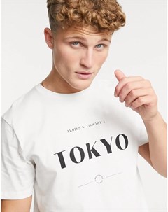 Белая футболка с принтом Tokyo Topman