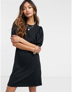 Черное платье футболка мини с пышными рукавами Vero moda