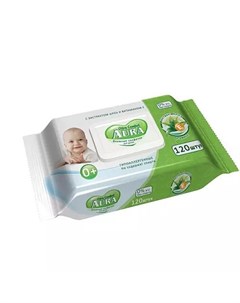 Влажные салфетки для детей Ultra Comfort с экстрактом алоэ и витамином Е 120 шт с крышкой Влажные са Aura