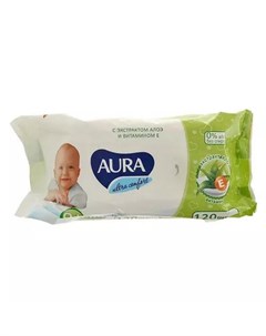 Влажные салфетки для детей Ultra Comfort с экстрактом алоэ и витамином Е 120 шт без крышки Влажные с Aura