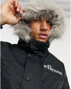 Черная парка с искусственным мехом на капюшоне Ellesse