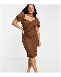 Сетчатое платье миди шоколадного цвета со сборками и вырезом в форме сердечка ASOS DESIGN Curve Asos curve