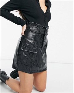 Черная юбка мини из искусственной кожи с карманами x Olivia Bowen In the style