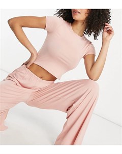 Розовый пижамный комплект с кроп топом и брюками с широкими штанинами Missguided tall