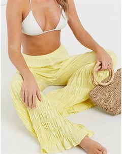 Желтые широкие пляжные брюки со сборками Asos design