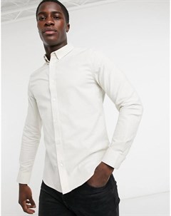 Зауженная оксфордская рубашка светло бежевого цвета с длинными рукавами из органического хлопка Burton menswear