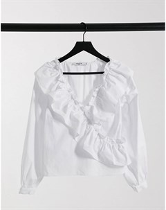 Белая хлопковая блуза с оборками Na-kd