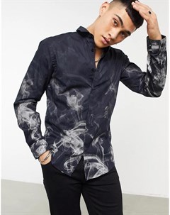 Черная приталенная рубашка с эффектом дымчатого деграде Twisted tailor