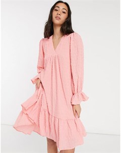 Розовое платье мини из фактурной ткани с V образным вырезом и заниженным присборенным подолом Y.a.s