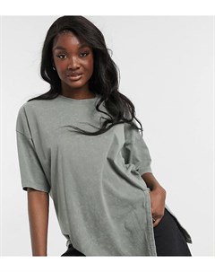 Футболка в стиле oversized цвета выбеленный хаки с разрезом ASOS DESIGN Tall Asos tall