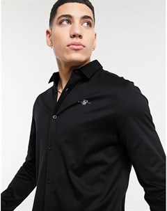 Черная хлопковая рубашка на пуговицах с длинными рукавами Siksilk