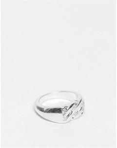 Серебристое кольцо печатка с декором в виде звеньев цепочки Icon brand