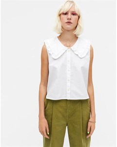 Белая блузка с воротником из хлопкового органического поплина Mona Monki