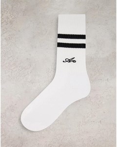 Белые спортивные носки с вышитым логотипом и черными полосками Asos actual