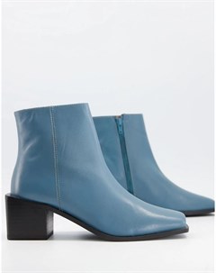 Кожаные ботинки на каблуке с квадратным носком пыльно голубого цвета Refresh Asos design