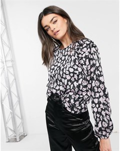 Черная блузка с сиреневым цветочным принтом Vero moda