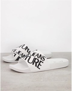 Белые шлепанцы с логотипом Versace jeans couture