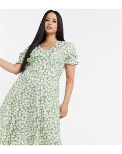 Шалфейно зеленое платье миди с цветочным принтом Influence plus