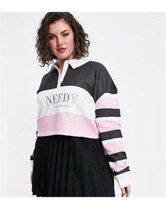 Укороченная рубашка регби с полосками и вышитой надписью needy в стиле колор блок Skinnydip curve