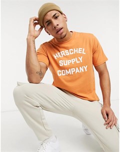 Оранжевая футболка с круглым вырезом и логотипом Herschel supply co