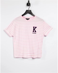 Свободная розовая футболка в полоску с надписью Kindness в университетском стиле New look