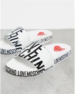 Белые шлепанцы с логотипом Love moschino