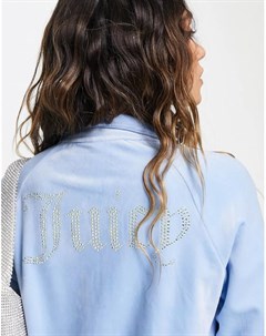 Голубая велюровая олимпийка на молнии с логотипом из стразов на спине от комплекта Juicy couture