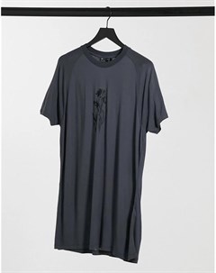 Свободная удлиненная футболка выбеленного серого цвета с цветочным принтом на груди Asos design