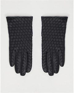 Черные кожаные перчатки для сенсорных экранов с плетеным узором Asos design