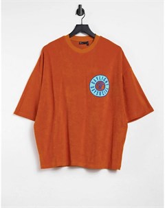 Оранжевая футболка в стиле oversized с махровой нашивкой ASOS Daysocial Asos design