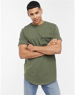 Удлиненная футболка цвета хаки с карманом Only & sons