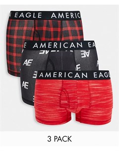 Набор из 3 боксеров брифов однотонного красного красного в клетку и черного цветов со сплошным логот American eagle