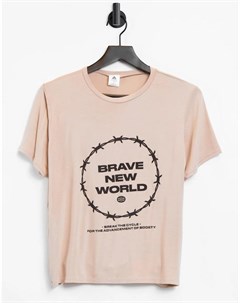 Бежевая футболка для дома с надписью Вrave New World Adolescent clothing