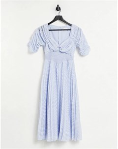 Бледно синее плиссированное платье миди из ткани добби со сборками спереди присборенной талией и узо Asos design