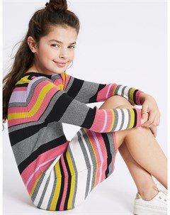 Платье вязаное в горизонтальную полоску для девочки 3 16 лет Marks & spencer