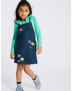 Комплект из 2 х предметов для девочки 3 месяца 7 лет джинсовый сарафан с принтом Цветочки и топ с дл Marks & spencer