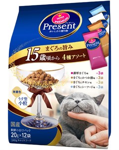 Лакомство Present для пожилых кошек для улучшения пищеварения с ассорти из 4 вкусов тунца 240 гр Japan premium pet