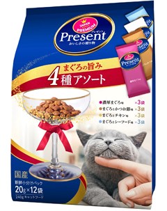 Лакомство Present для взрослых кошек для улучшения пищеварения с ассорти из 4 вкусов тунца и олигоса Japan premium pet