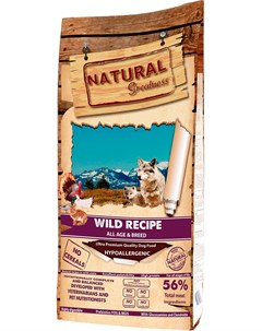 Wild Recipe беззерновой для собак и щенков всех пород с уткой индейкой и кроликом 12 кг Natural greatness