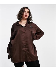 Атласная ночная сорочка свободного кроя шоколадного цвета с вышивкой на кармане Public desire curve