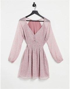 Розовое платье с пышными рукавами и цветочным принтом Abercrombie & fitch