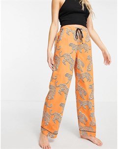 Жаккардовые пижамные штаны оранжевого цвета с принтом в виде тигров от комплекта River island