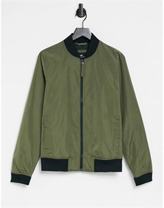 Легкая нейлоновая куртка бомбер оливково зеленого цвета Hollister
