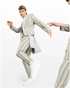 Светло бежевые брюки скинни с эластичными манжетами в стиле casual в полоску Asos design