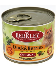 3 Cat Adult Duck Berries для взрослых кошек с уткой и лесными ягодами 200 гр х 6 шт Berkley