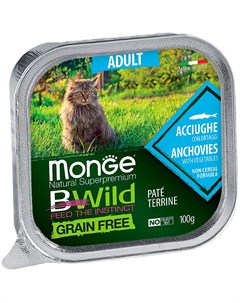 Bwild Grain Free Adult Cat беззерновые для взрослых кошек с анчоусами и овощами 100 гр х 32 шт Monge