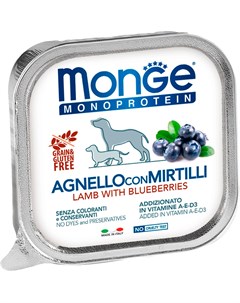 Monoprotein Fruits Dog монобелковые для взрослых собак паштет с ягненком и черникой 150 гр Monge