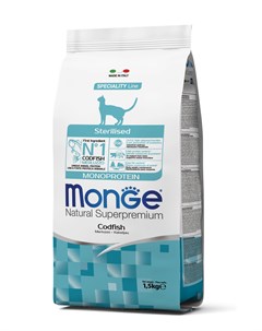 Корм для стерилизованных кошек монобелковый с треской 1 5 кг Monge