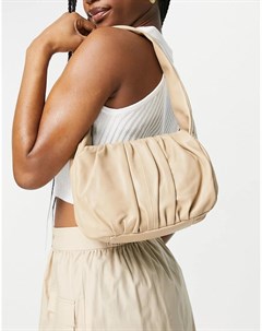 Бежевая кожаная сумка на плечо со складками в стиле 90 х Asos design