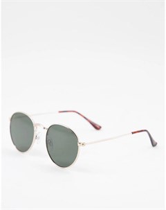 Круглые солнцезащитные очки в золотистой металлической оправе с линзами цвета хаки Topshop